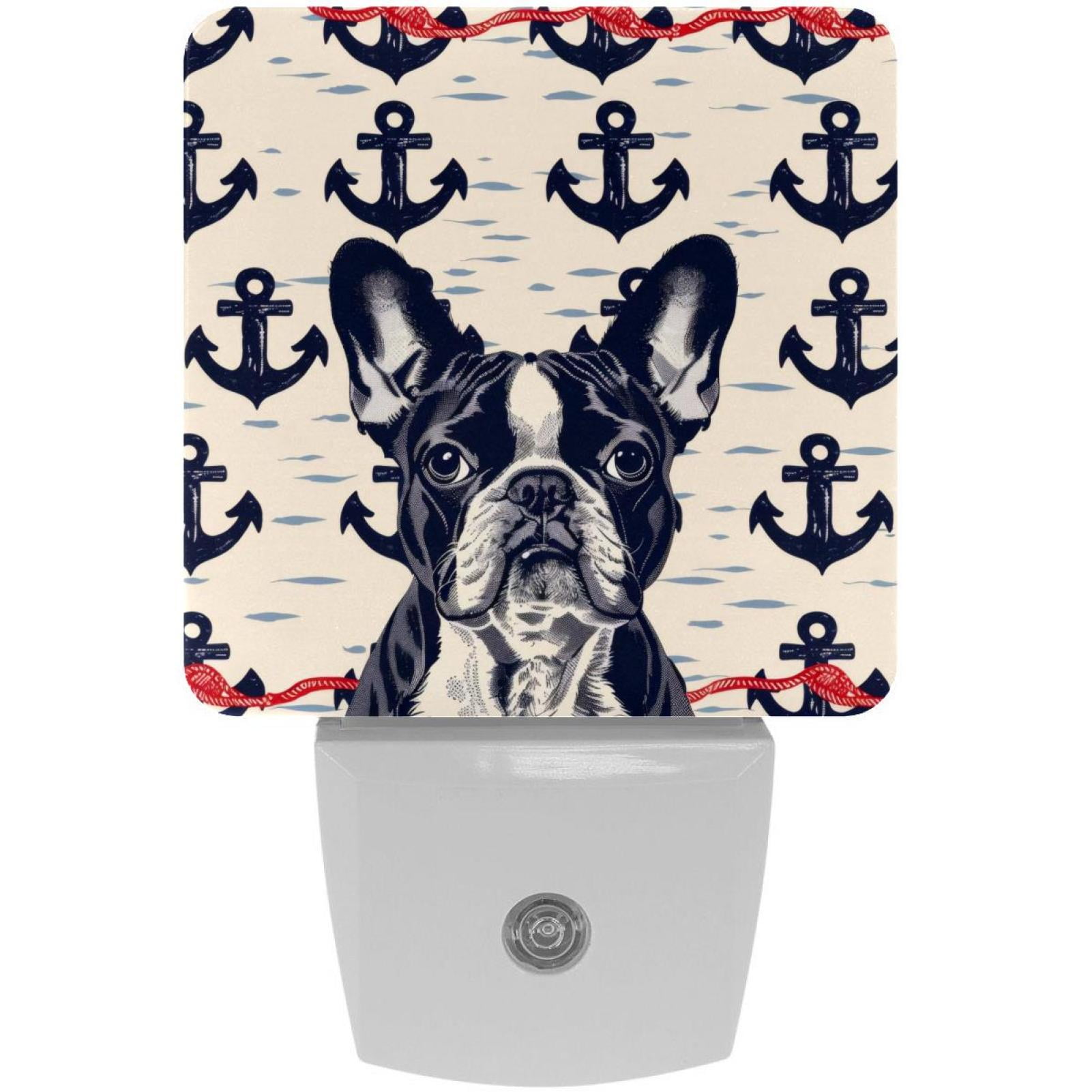 PhooArto French Bulldog Anchor Patterns Plug in LED Night Light Auto Sensor Dusk to Dawn Decorative Night for Bedroom, Bathroom, Kitchen, Hallway, Stairs, Baby's Room, Energy Saving