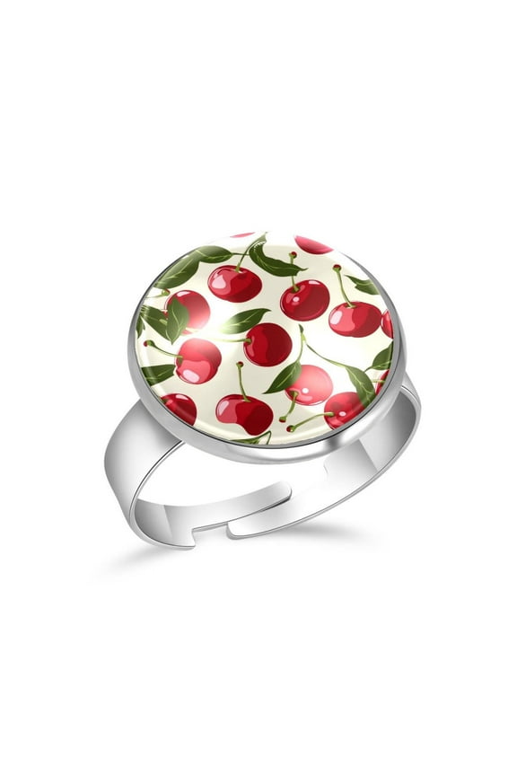 Fruit Cherry Pattern Stainless Steel Rings for Women, Open Adjustable Ring Promise Ring Jewelry Gifts