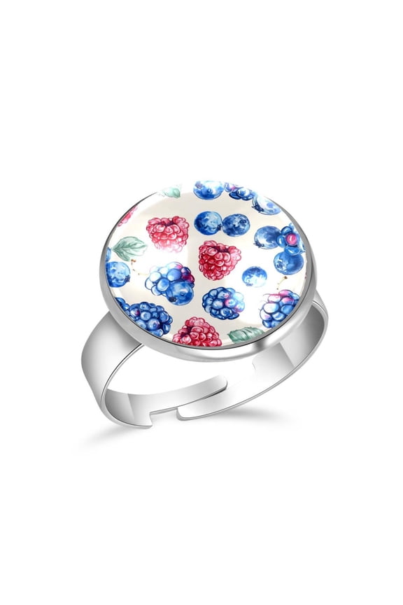 Fruit Raspberry Blueberry Stainless Steel Rings for Women, Open Adjustable Ring Promise Ring Jewelry Gifts