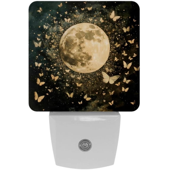 PhooArto Full Moon Butterflies Plug in LED Night Light Auto Sensor Dusk to Dawn Decorative Night for Bedroom, Bathroom, Kitchen, Hallway, Stairs, Baby's Room, Energy Saving