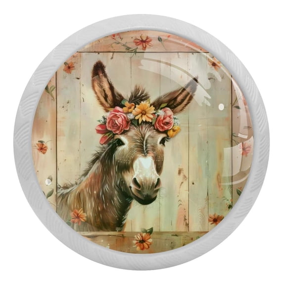 PhooArto Funny Donkey Flower 4 PCS Crystal Glass Cabinet Knobs, Drawer Kitchen Cabinets Dresser Cupboard Wardrobe Pulls Handle - Glowing in the Dark