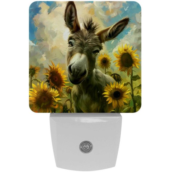 PhooArto Funny Donkey Sunflower Plug in LED Night Light Auto Sensor Dusk to Dawn Decorative Night for Bedroom, Bathroom, Kitchen, Hallway, Stairs, Baby's Room, Energy Saving