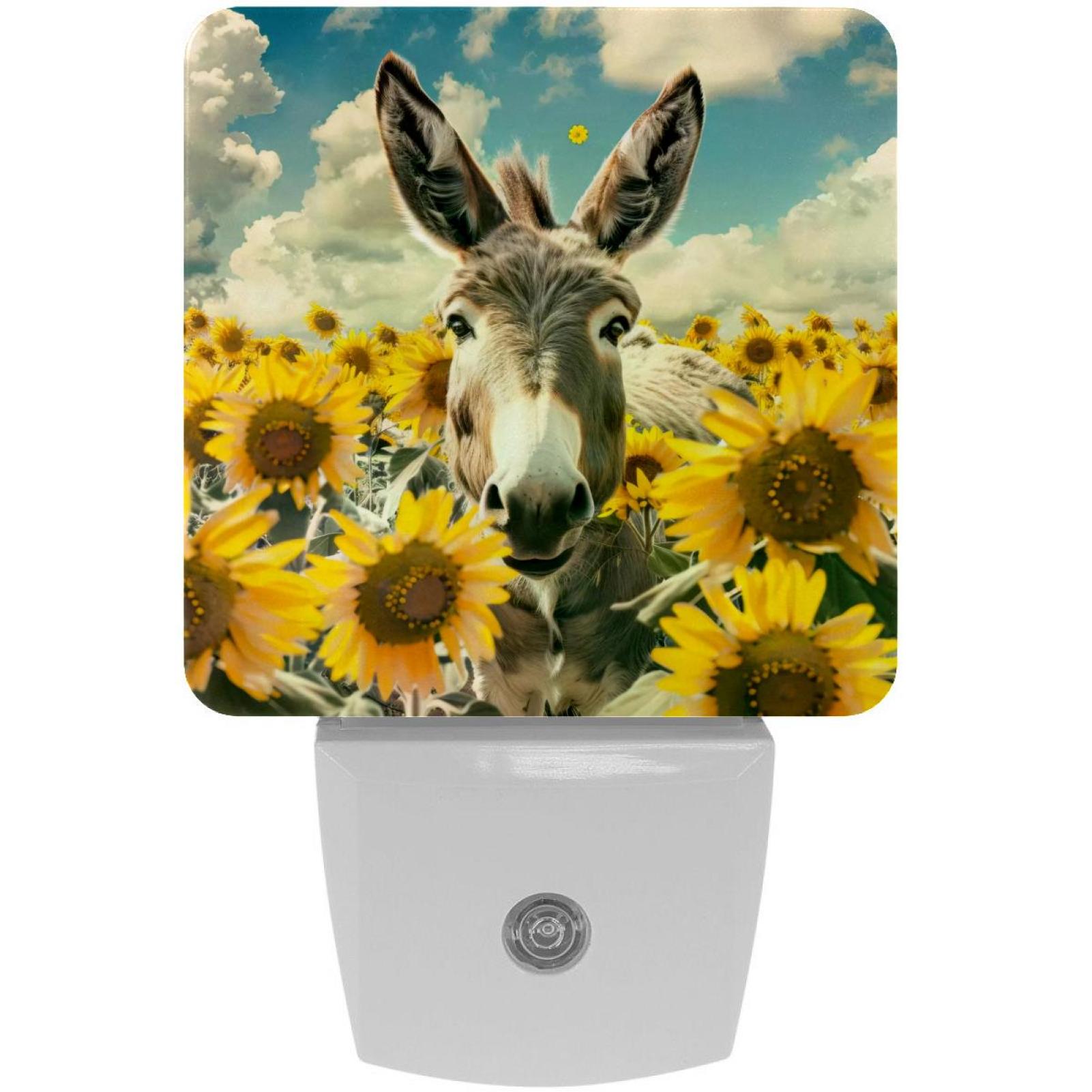 PhooArto Funny Donkey and Sunflowers Plug in LED Night Light Auto Sensor Dusk to Dawn Decorative Night for Bedroom, Bathroom, Kitchen, Hallway, Stairs, Baby's Room, Energy Saving