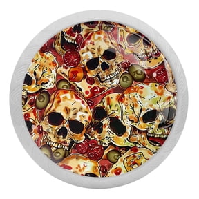 PhooArto Funny Skulls Pizzas Pattern 4 PCS Crystal Glass Cabinet Knobs, Drawer Kitchen Cabinets Dresser Cupboard Wardrobe Pulls Handle - Glowing in the Dark