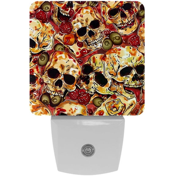 PhooArto Funny Skulls Pizzas Pattern Plug in LED Night Light Auto Sensor Dusk to Dawn Decorative Night for Bedroom, Bathroom, Kitchen, Hallway, Stairs, Baby's Room, Energy Saving