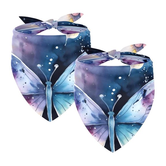 PhooArto Galaxy Butterflies Watercolor Pattern Dog Bandanas, 2 Pack Soft Washable Pet Scarf Triangle for Large Dogs Puppies and Cats