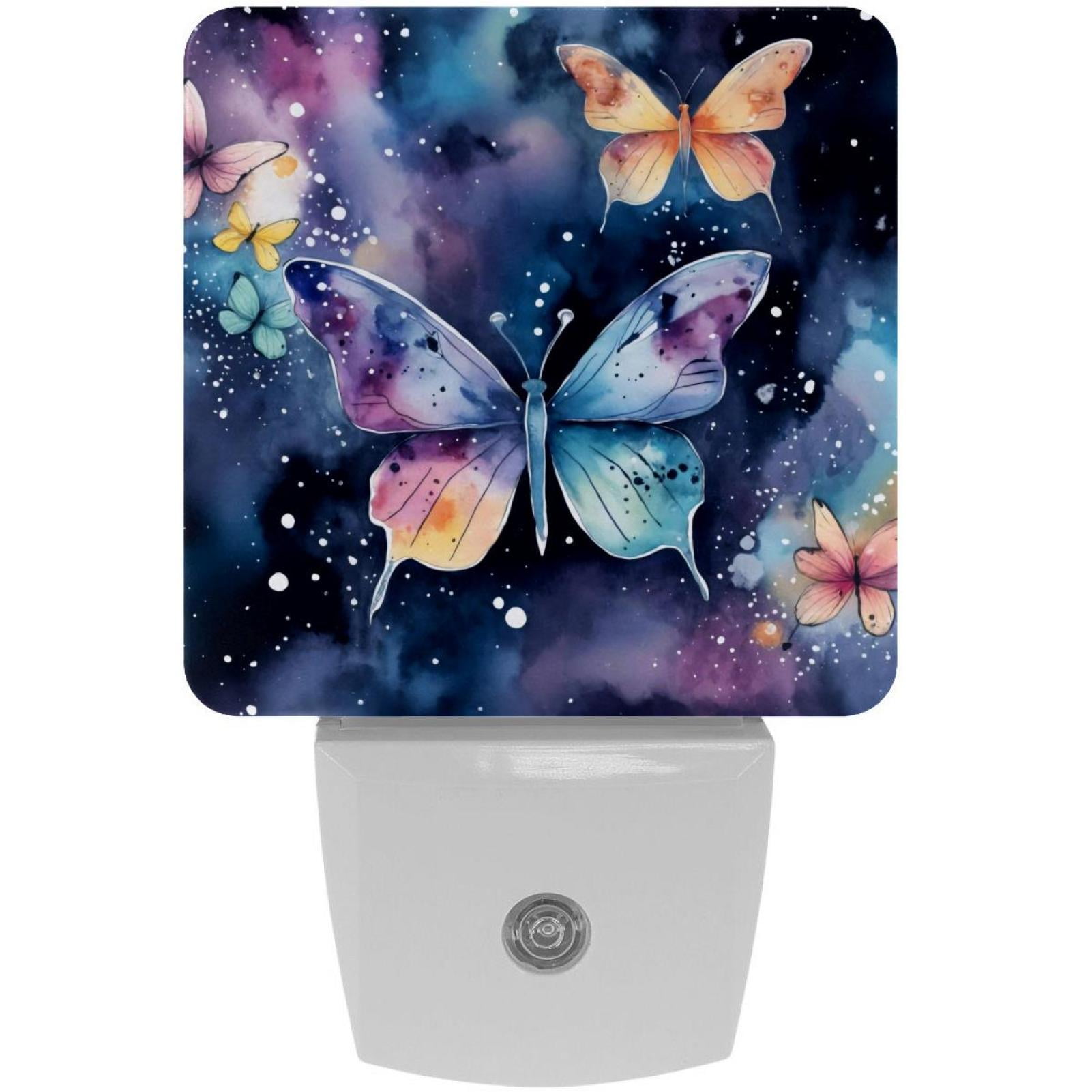 PhooArto Galaxy Butterflies Watercolor Pattern Plug in LED Night Light Auto Sensor Dusk to Dawn Decorative Night for Bedroom, Bathroom, Kitchen, Hallway, Stairs, Baby's Room, Energy Saving