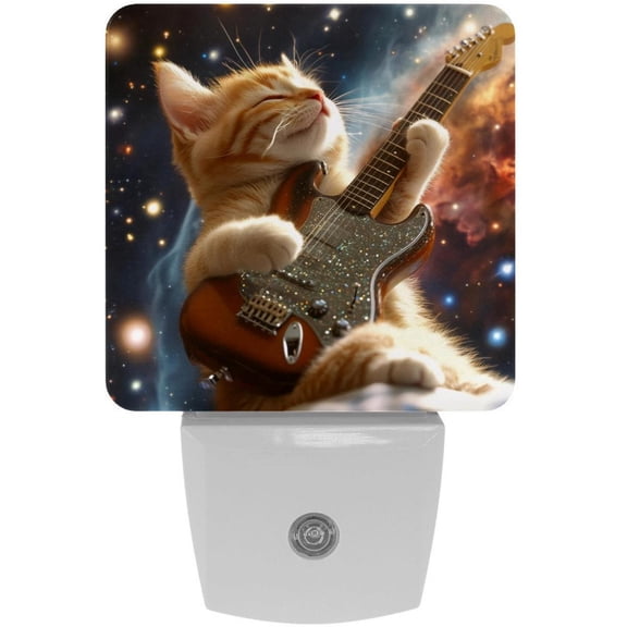 PhooArto Galaxy Cat Playing Guitar Plug in LED Night Light Auto Sensor Dusk to Dawn Decorative Night for Bedroom, Bathroom, Kitchen, Hallway, Stairs, Baby's Room, Energy Saving