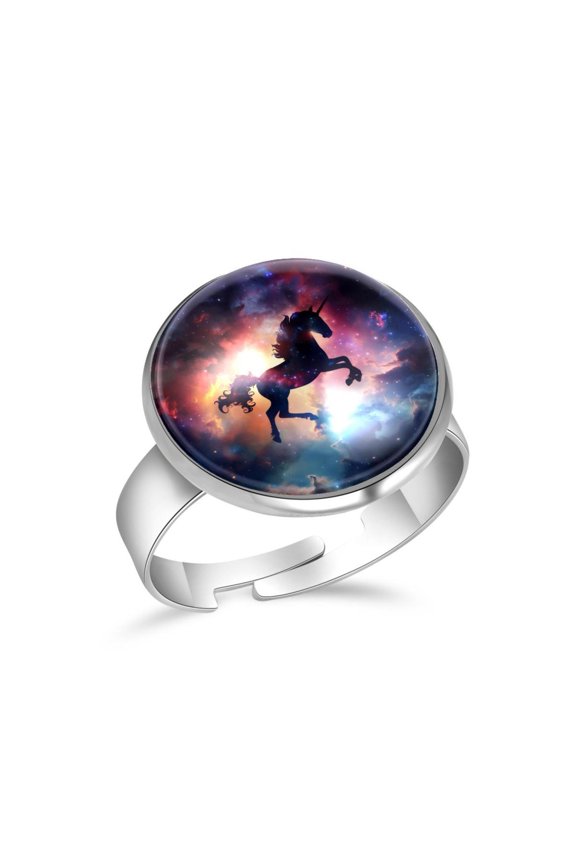 Galaxy Cloud Unicorn Silhouette Stainless Steel Rings for Women, Open Adjustable Ring Promise Ring Jewelry Gifts