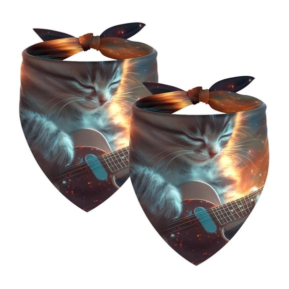 PhooArto Galaxy Cute Kitten Guitar Dog Bandanas, 2 Pack Soft Washable Pet Scarf Triangle for Large Dogs Puppies and Cats