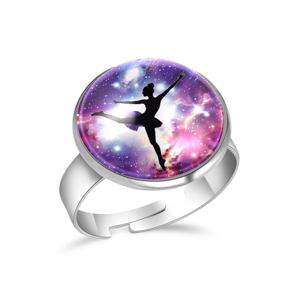 PhooArto Galaxy Dancer Silhouette Stainless Steel Rings for Women, Open Adjustable Ring Promise Ring Jewelry Gifts
