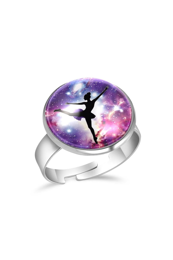 Galaxy Dancer Silhouette Stainless Steel Rings for Women, Open Adjustable Ring Promise Ring Jewelry Gifts