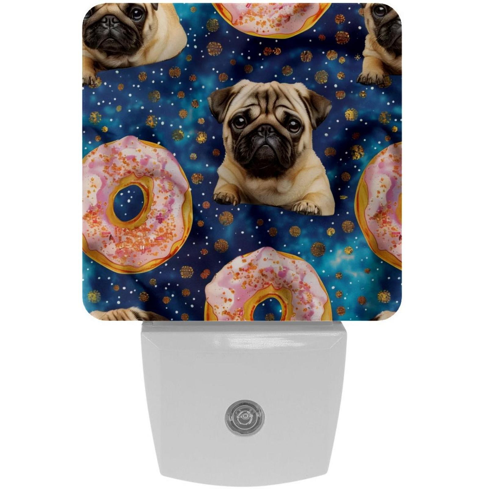 PhooArto Galaxy Donuts Pug Dogs Plug in LED Night Light Auto Sensor Dusk to Dawn Decorative Night for Bedroom, Bathroom, Kitchen, Hallway, Stairs, Baby's Room, Energy Saving