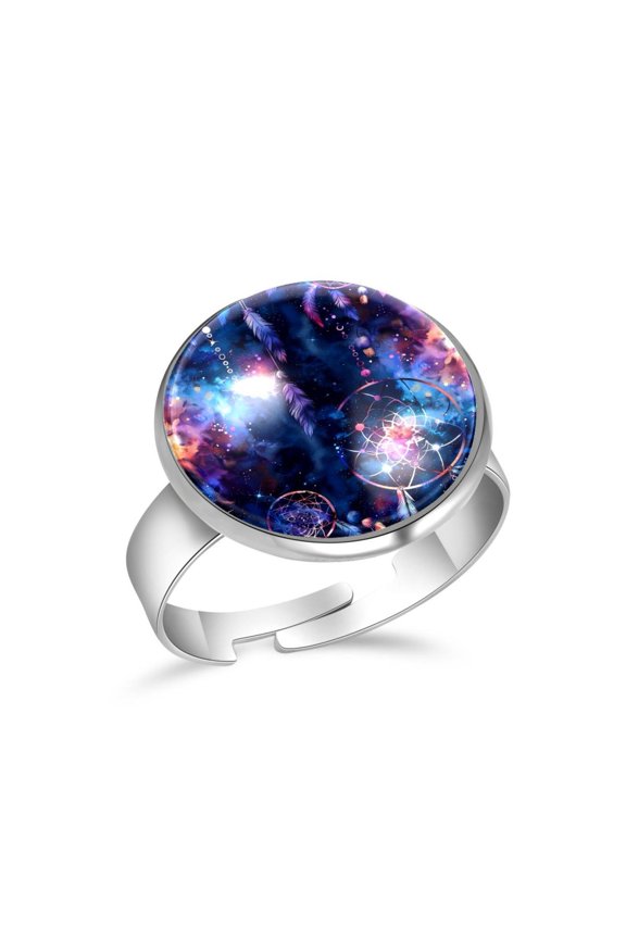 Galaxy Dream Catcher Pattern Stainless Steel Rings for Women, Open Adjustable Ring Promise Ring Jewelry Gifts