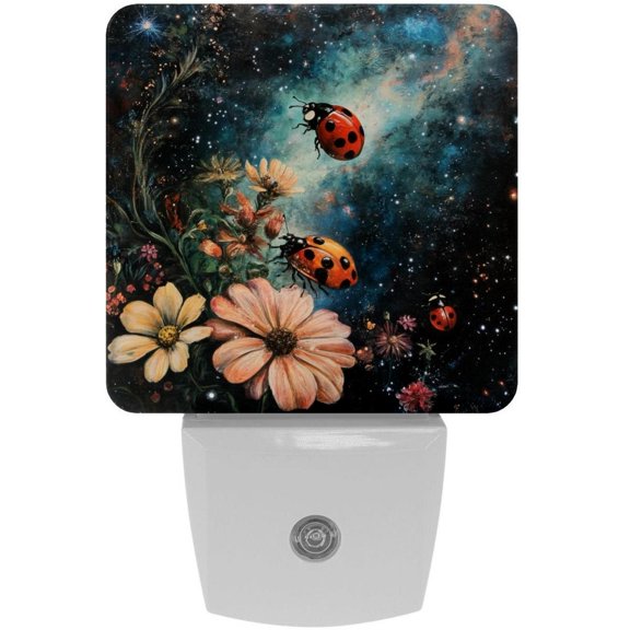 PhooArto Galaxy Flowers Ladybugs Plug in LED Night Light Auto Sensor Dusk to Dawn Decorative Night for Bedroom, Bathroom, Kitchen, Hallway, Stairs, Baby's Room, Energy Saving