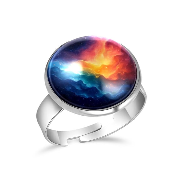 PhooArto Galaxy Galaxy Wave Stainless Steel Rings for Women, Open Adjustable Ring Promise Ring Jewelry Gifts