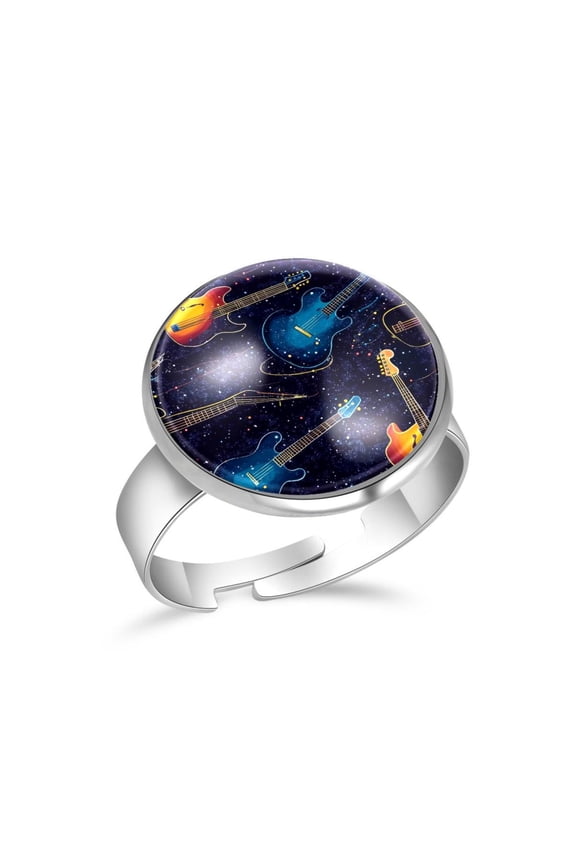 Galaxy Guitar Pattern Stainless Steel Rings for Women, Open Adjustable Ring Promise Ring Jewelry Gifts