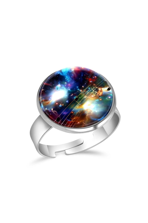 Galaxy Music Note Star Stainless Steel Rings for Women, Open Adjustable Ring Promise Ring Jewelry Gifts