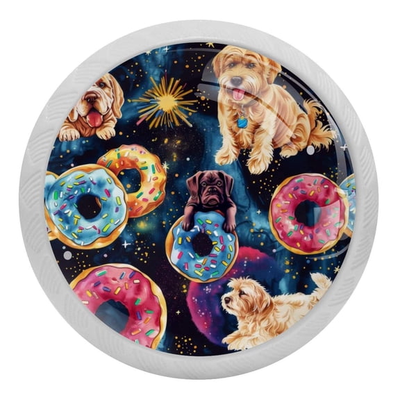 PhooArto Galaxy Planets Donuts Dogs 4 PCS Crystal Glass Cabinet Knobs, Drawer Kitchen Cabinets Dresser Cupboard Wardrobe Pulls Handle - Glowing in the Dark