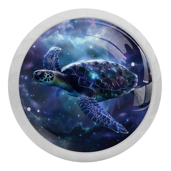 PhooArto Galaxy Sea Turtle 4 PCS Crystal Glass Cabinet Knobs, Drawer Kitchen Cabinets Dresser Cupboard Wardrobe Pulls Handle - Glowing in the Dark