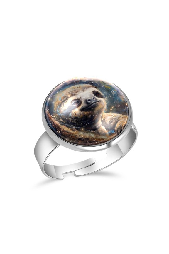 Galaxy Sloth Animal Stainless Steel Rings for Women, Open Adjustable Ring Promise Ring Jewelry Gifts