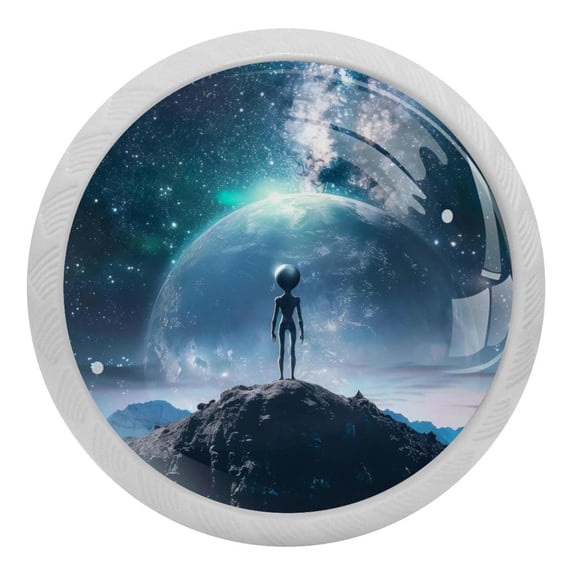 PhooArto Galaxy Space Alien 4 PCS Crystal Glass Cabinet Knobs, Drawer Kitchen Cabinets Dresser Cupboard Wardrobe Pulls Handle - Glowing in the Dark