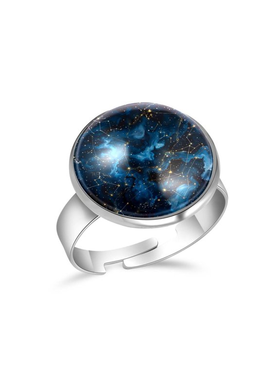 Galaxy Space Constellation Stainless Steel Rings for Women, Open Adjustable Ring Promise Ring Jewelry Gifts