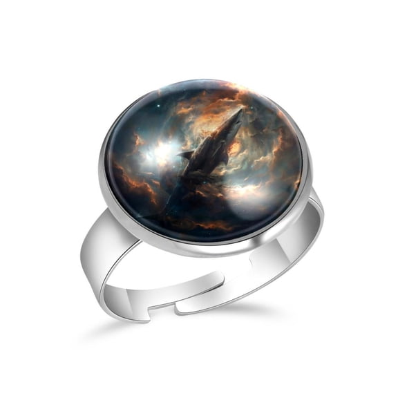 PhooArto Galaxy Swimming Shark Stainless Steel Rings for Women, Open Adjustable Ring Promise Ring Jewelry Gifts