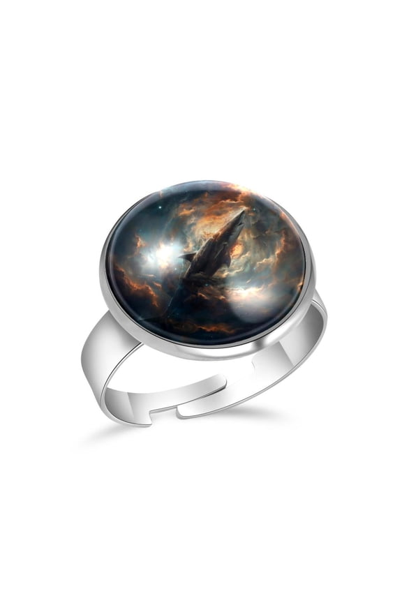 Galaxy Swimming Shark Stainless Steel Rings for Women, Open Adjustable Ring Promise Ring Jewelry Gifts