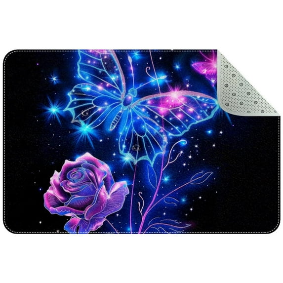 PhooArto Glowing Rose Butterfly Decorative Doormat, 31x20in Non-Skid Rectangular Floor Mat Switch Mat Area Rug for Indoor Outdoor Home Garden