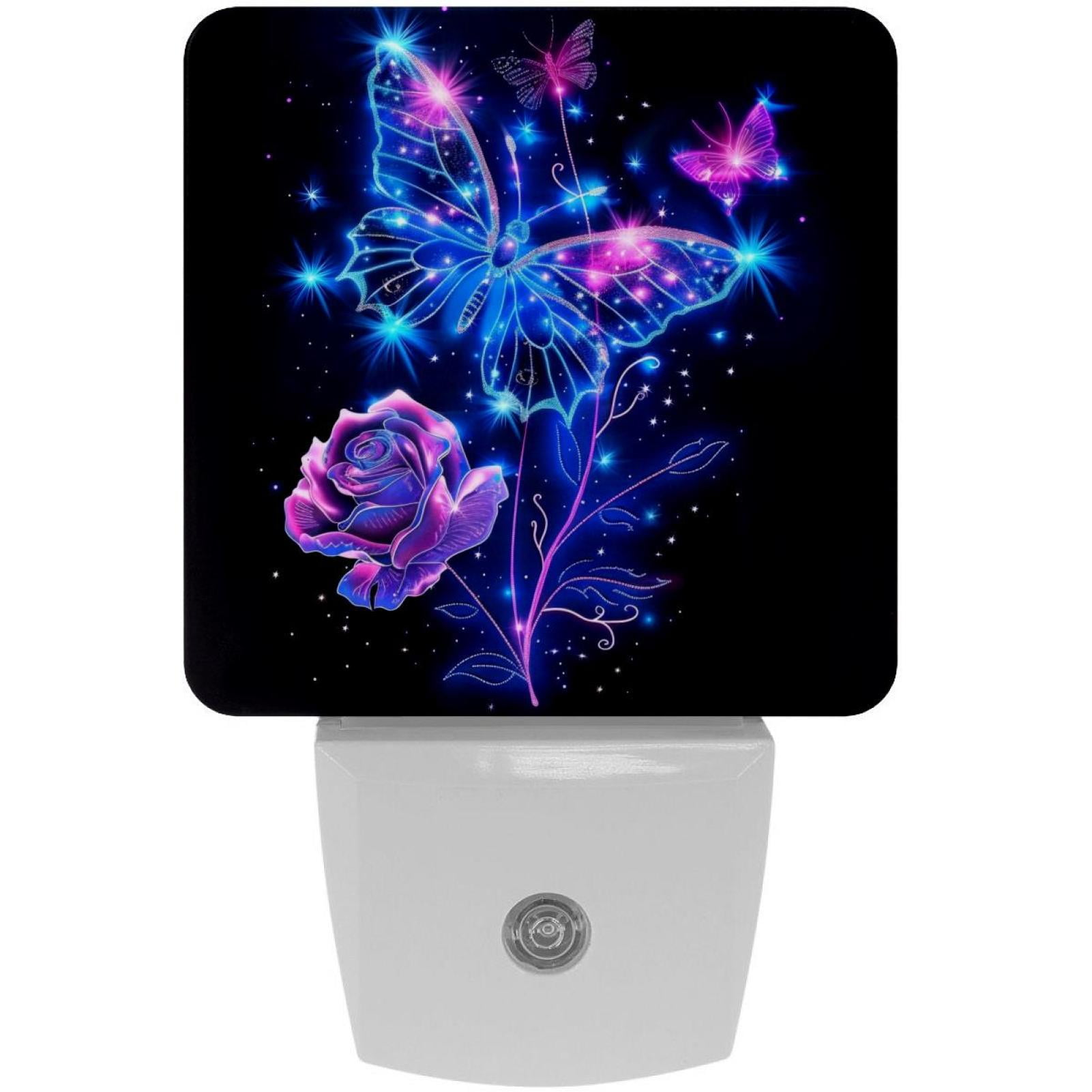 PhooArto Glowing Rose Butterfly Plug in LED Night Light Auto Sensor Dusk to Dawn Decorative Night for Bedroom, Bathroom, Kitchen, Hallway, Stairs, Baby's Room, Energy Saving
