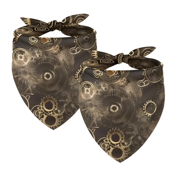 PhooArto Gold Steampunk Pattern Dog Bandanas, 2 Pack Soft Washable Pet Scarf Triangle for Large Dogs Puppies and Cats