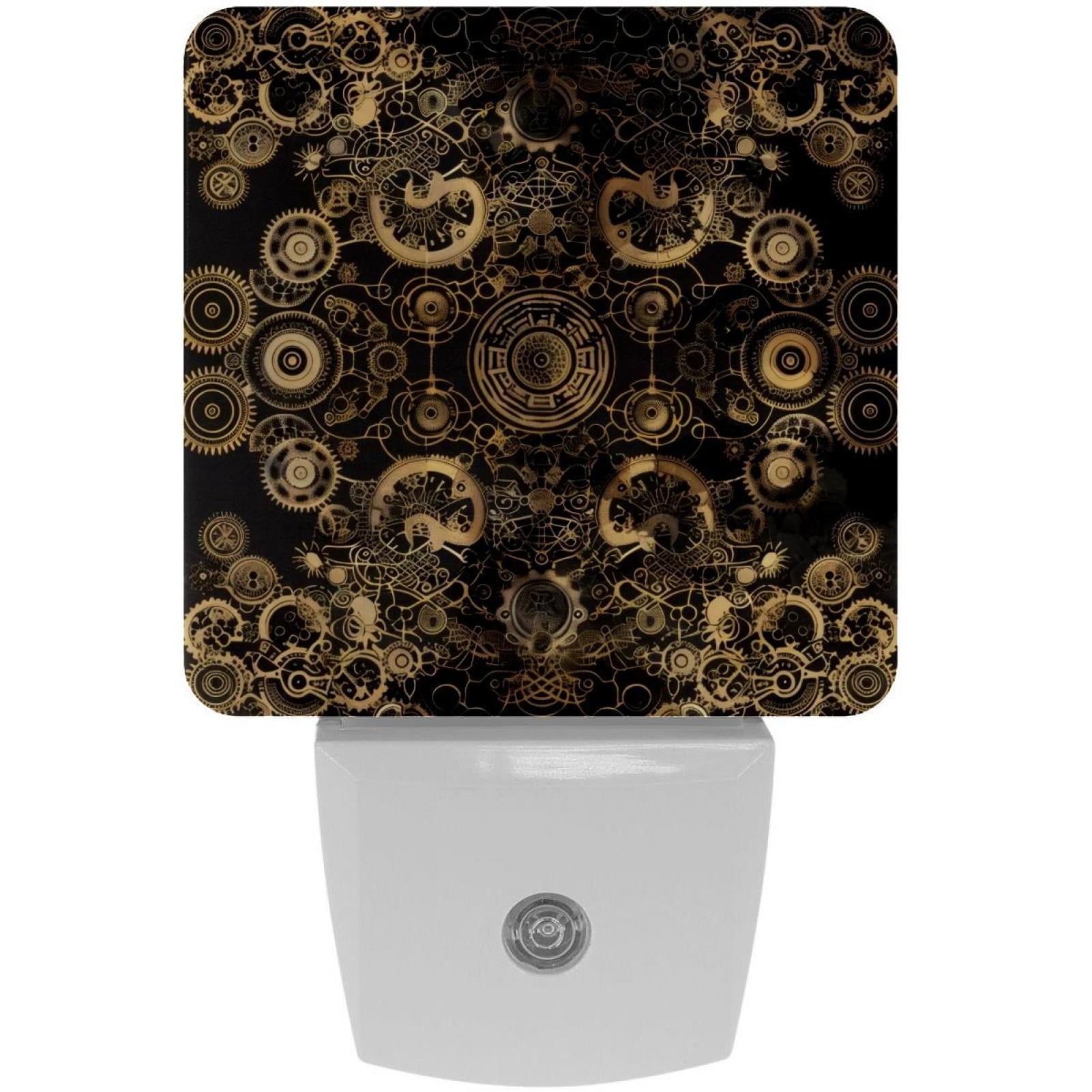 PhooArto Gold Steampunk Style Plug in LED Night Light Auto Sensor Dusk to Dawn Decorative Night for Bedroom, Bathroom, Kitchen, Hallway, Stairs, Baby's Room, Energy Saving