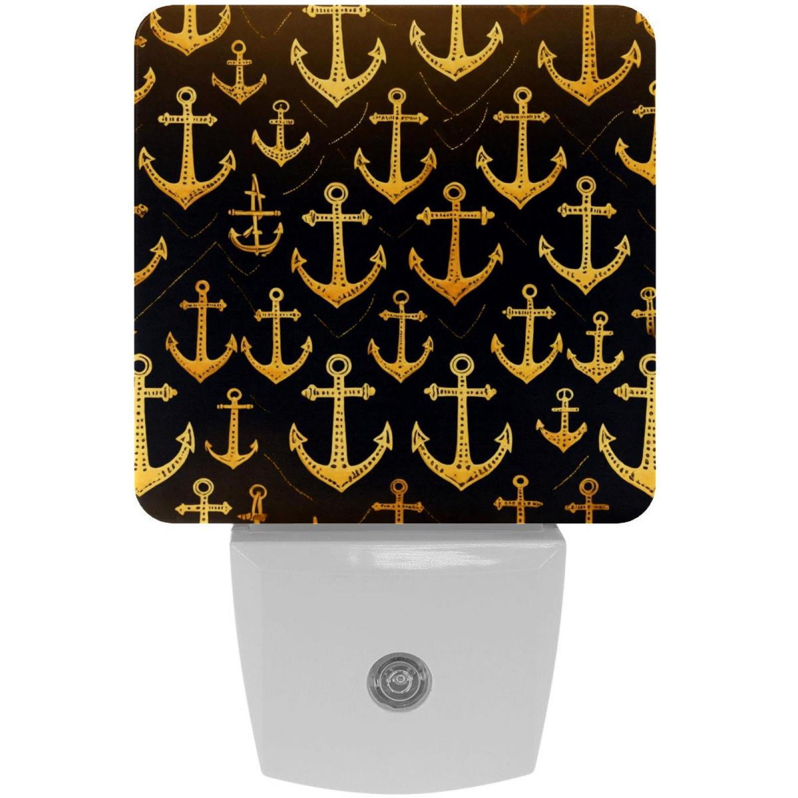 PhooArto Golden Anchors Pattern Plug in LED Night Light Auto Sensor Dusk to Dawn Decorative Night for Bedroom, Bathroom, Kitchen, Hallway, Stairs, Baby's Room, Energy Saving