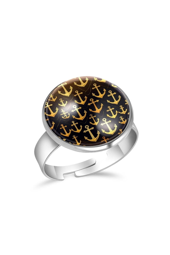 Golden Anchors Pattern Stainless Steel Rings for Women, Open Adjustable Ring Promise Ring Jewelry Gifts