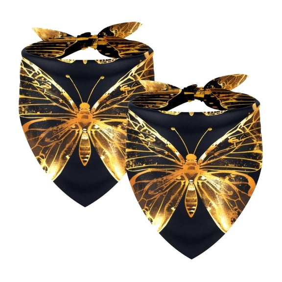 PhooArto Golden Butterfly Pattern Dog Bandanas, 2 Pack Soft Washable Pet Scarf Triangle for Large Dogs Puppies and Cats