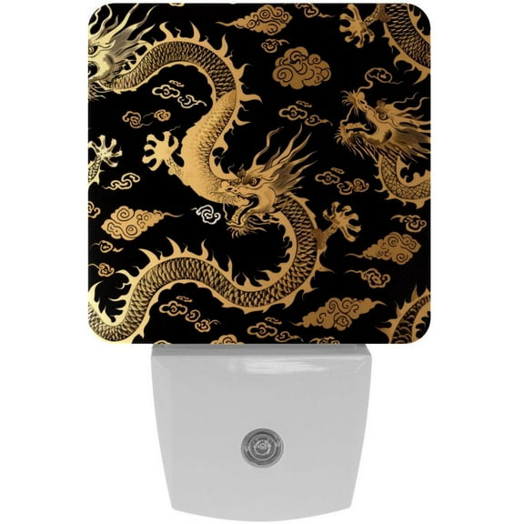 PhooArto Golden Chinese Dragon Pattern Plug in LED Night Light Auto Sensor Dusk to Dawn Decorative Night for Bedroom, Bathroom, Kitchen, Hallway, Stairs, Baby's Room, Energy Saving