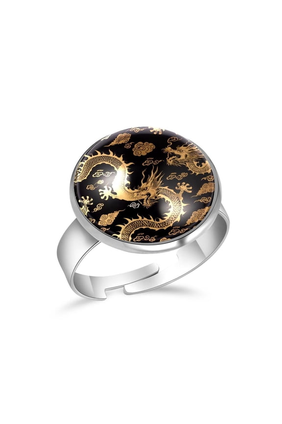 Golden Chinese Dragon Pattern Stainless Steel Rings for Women, Open Adjustable Ring Promise Ring Jewelry Gifts