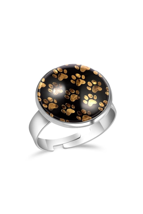 Golden Dog Paw Footprint Pattern Stainless Steel Rings for Women, Open Adjustable Ring Promise Ring Jewelry Gifts