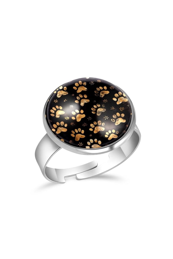 Golden Dog Paw Silhouette Stainless Steel Rings for Women, Open Adjustable Ring Promise Ring Jewelry Gifts