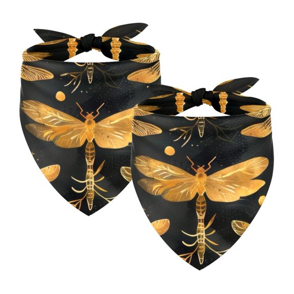 PhooArto Golden Dragonfly Pattern Dog Bandanas, 2 Pack Soft Washable Pet Scarf Triangle for Large Dogs Puppies and Cats