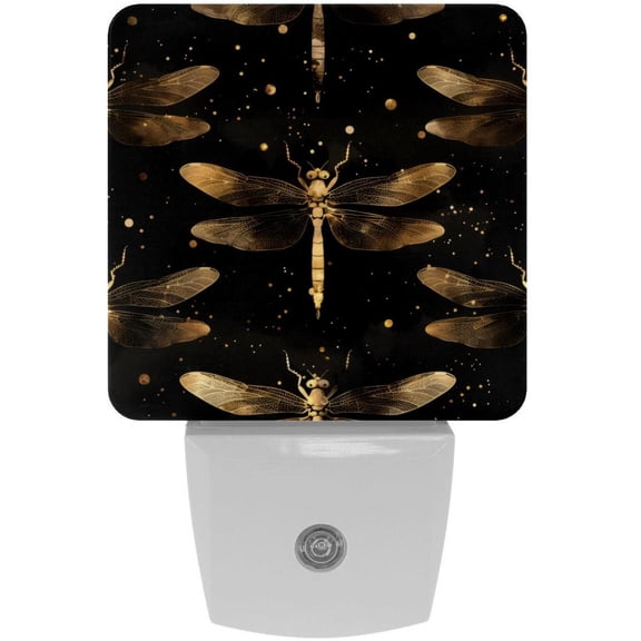 PhooArto Golden Dragonfly Patterns Plug in LED Night Light Auto Sensor Dusk to Dawn Decorative Night for Bedroom, Bathroom, Kitchen, Hallway, Stairs, Baby's Room, Energy Saving