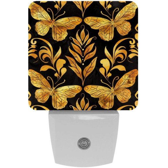 PhooArto Golden Flower Butterfly Pattern Plug in LED Night Light Auto Sensor Dusk to Dawn Decorative Night for Bedroom, Bathroom, Kitchen, Hallway, Stairs, Baby's Room, Energy Saving