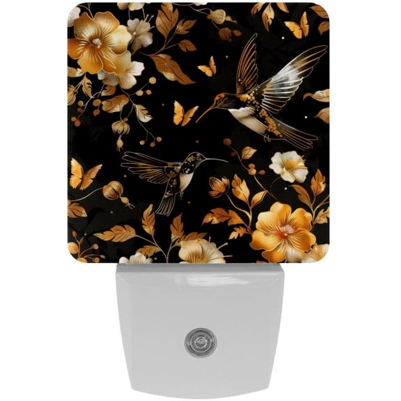 PhooArto Golden Flower Hummingbirds Butterfly Pattern Plug in LED Night Light Auto Sensor Dusk to Dawn Decorative Night for Bedroom, Bathroom, Kitchen, Hallway, Stairs, Baby's Room, Energy Saving