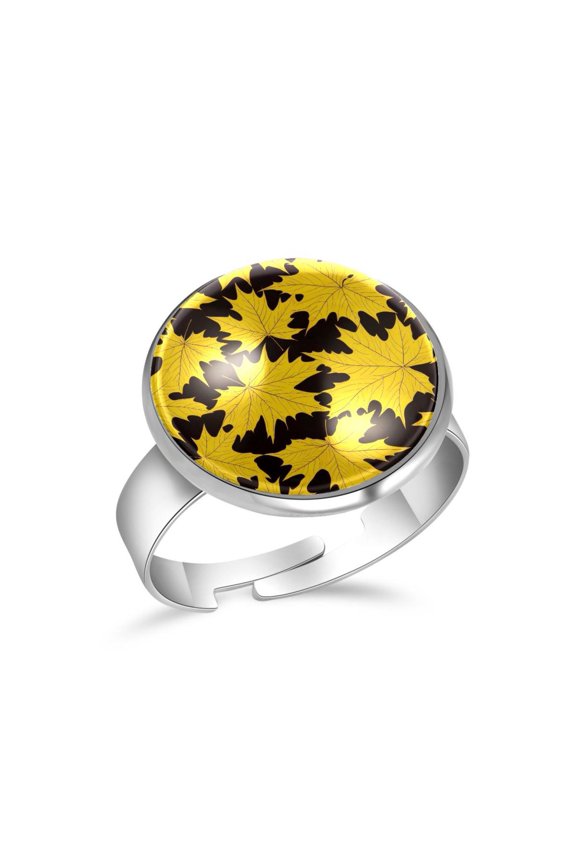 Golden Maple Leaves Pattern Stainless Steel Rings for Women, Open Adjustable Ring Promise Ring Jewelry Gifts