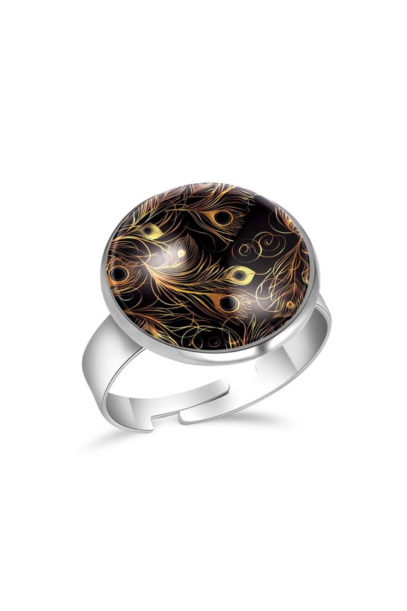 Golden Peacock Feather Pattern Stainless Steel Rings for Women, Open Adjustable Ring Promise Ring Jewelry Gifts