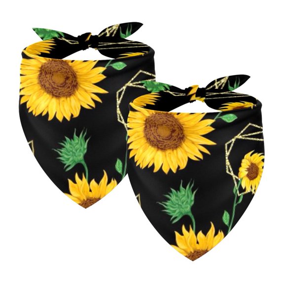 PhooArto Golden Polygonal Sunflowers Pattern Dog Bandanas, 2 Pack Soft Washable Pet Scarf Triangle for Large Dogs Puppies and Cats