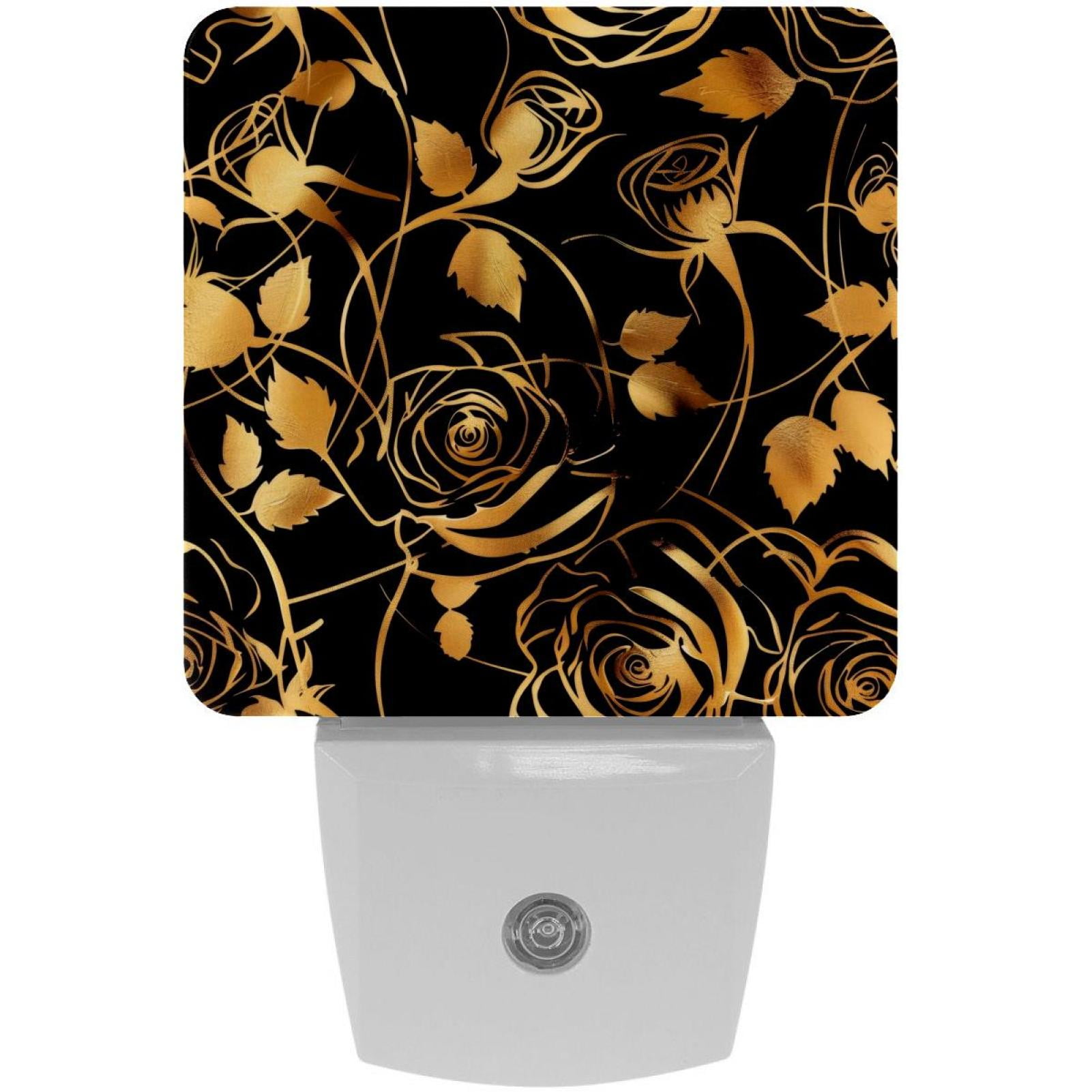 PhooArto Golden Roses Flower Silhouette Plug in LED Night Light Auto Sensor Dusk to Dawn Decorative Night for Bedroom, Bathroom, Kitchen, Hallway, Stairs, Baby's Room, Energy Saving