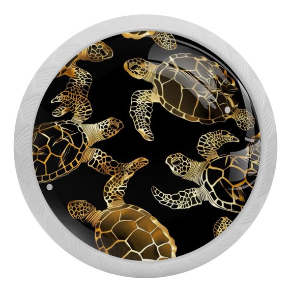 PhooArto Golden Sea Turtle Pattern 4 PCS Crystal Glass Cabinet Knobs, Drawer Kitchen Cabinets Dresser Cupboard Wardrobe Pulls Handle - Glowing in the Dark