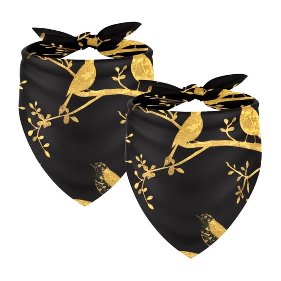 PhooArto Golden Shining Bird Pattern Dog Bandanas, 2 Pack Soft Washable Pet Scarf Triangle for Large Dogs Puppies and Cats